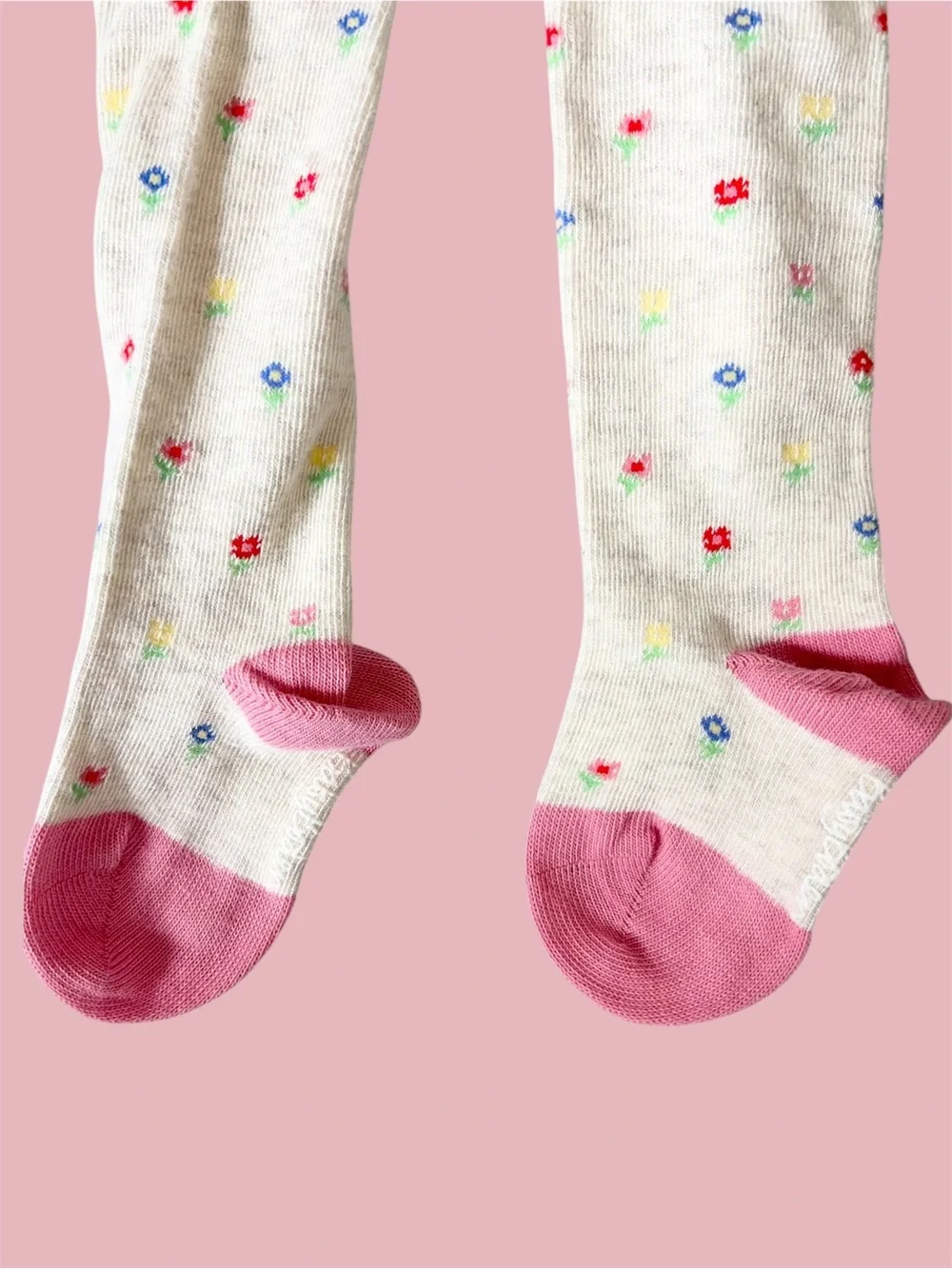 NWOT Baby Boden Everyday Floral Tights, Ivory Pink 3-6 Months Flower Cotton Soft